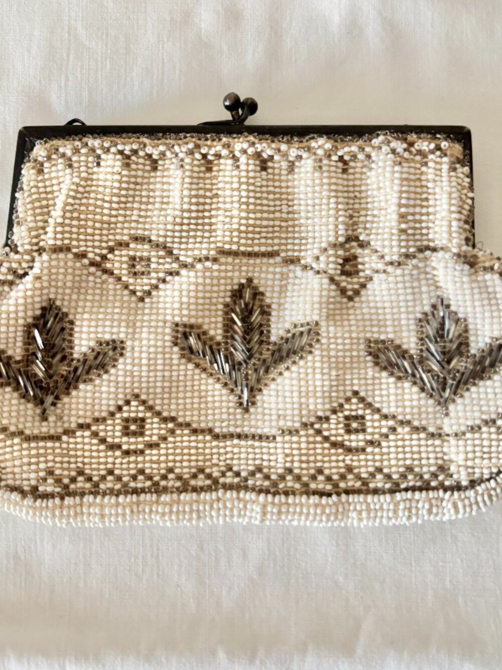 Vintage Art Deco White Beaded Clutch Purse Made in Czechoslovakia